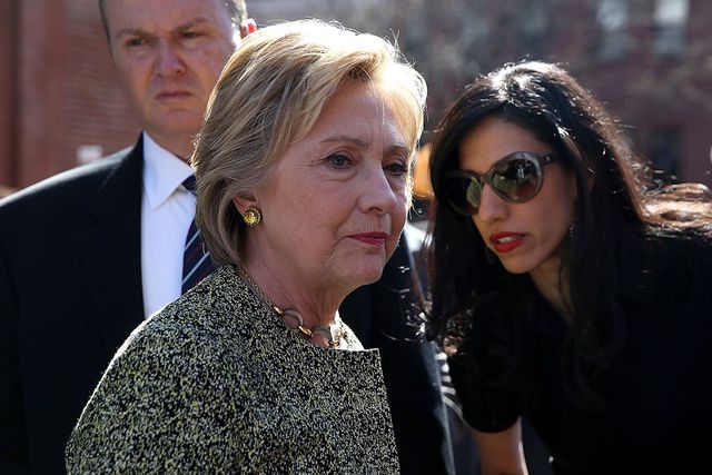 Former Secretary of State Hillary Clinton with aide Huma Abedin.